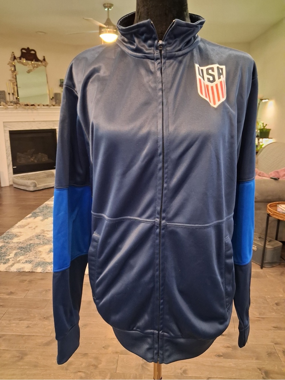 Just USA Men's Navy and Royal Blue Full-Zip Track Jacket